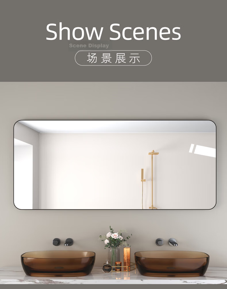 Muhan Yue Bathroom Mirror Wall Sticker No Drilling Makeup Mirror Toilet Vanity Custom Wall-Mounted Aluminum Frame 6