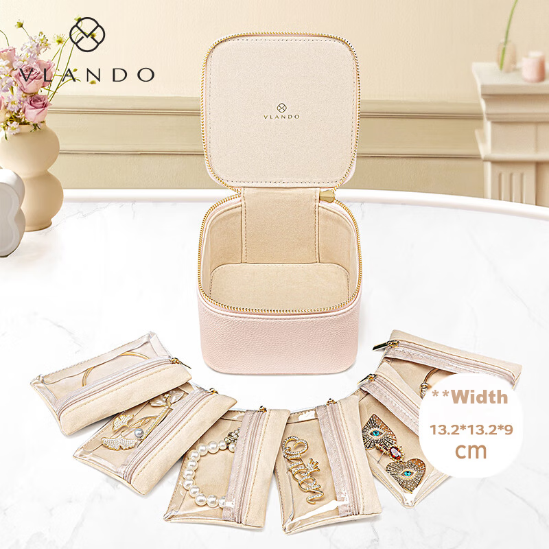 VLANDO Travel Portable Jewelry Storage Bag Velvet Accessories Pouch with Zipper Pink Premium Gift for Girlfriend