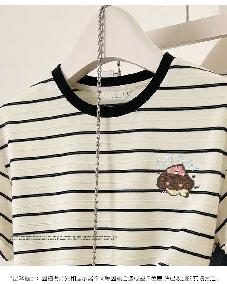 TonLion 2026 Summer New Women's Short Sleeve T-Shirt Casual High-End Summer Striped Loose Top 12