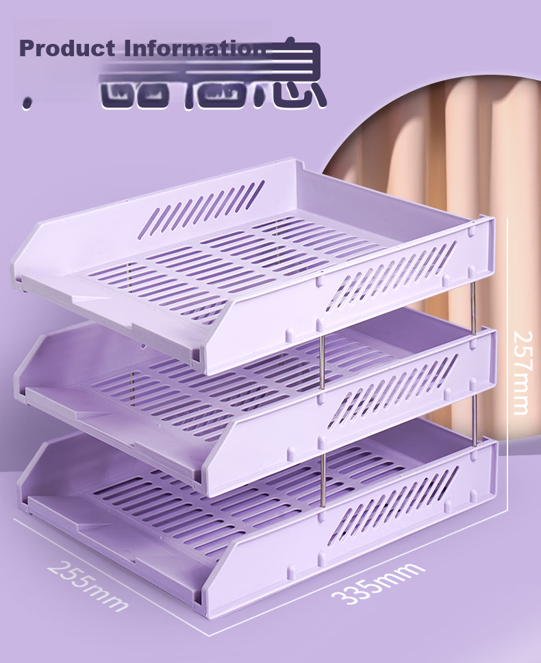 SIMAA Morandi Three-Tier Hollow Storage File Organizer, File Rack with Three Layers/file Tray/file Holder, Office Supplies, Lavender Purple 6357 2
