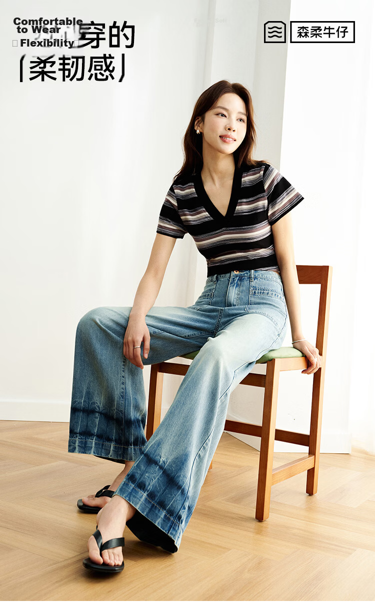 Semir Senrou | Women's Jeans, Summer Moisture-Wicking Cool-Feeling Linen Long Pants, Distressed Wide-Leg Pants 103325124005A 3