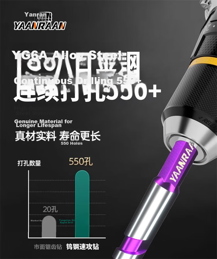 Yanran Tungsten Steel Rapid Attack Four-Flute Alloy Eccentric Drill Bit for Tile and Concrete 6mm 3pcs 8