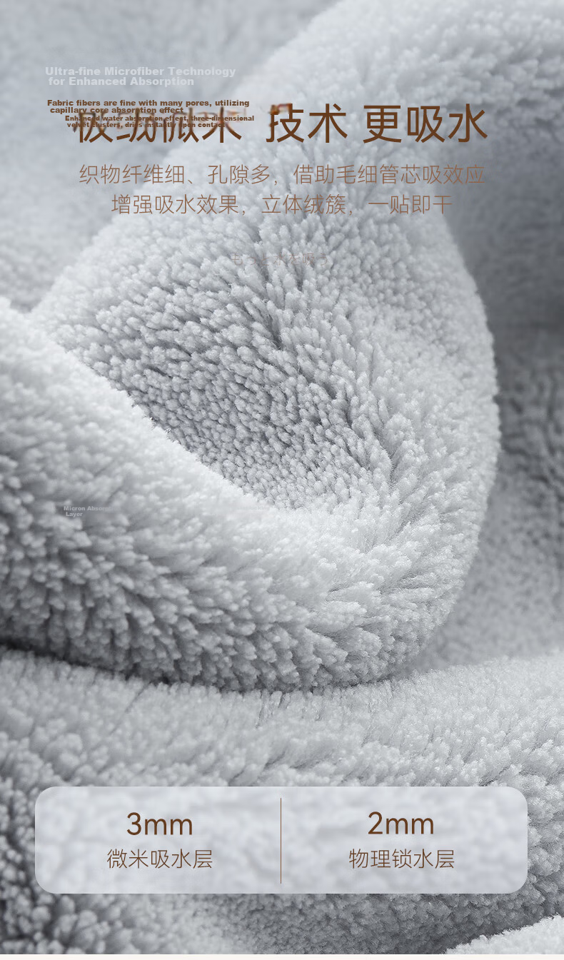 HOYO Japanese Hair Drying Cap for Women, Class A Snow Smooth Velvet Soft Absorbent Hair Drying Cap, Thickened Hooded Quick-Drying Towel, Light Gray 6