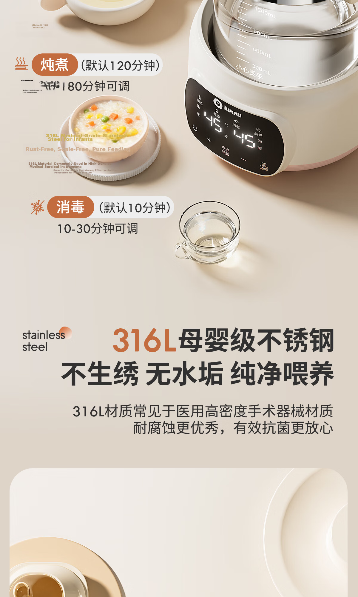 IWVW Temperature-Controlled Kettle Large Capacity Baby Milk Warmer Milk Preparation Heater Electric Water Boiler Health Pot 12
