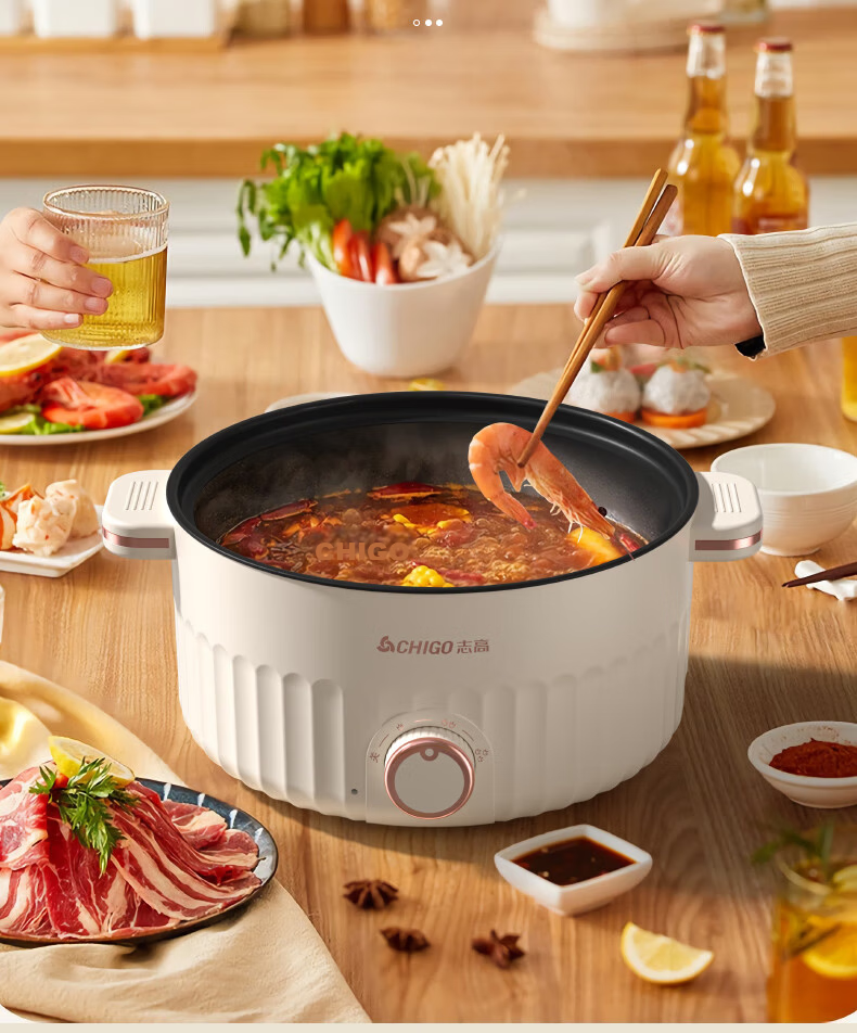 CHIGO Titanium-Containing Electric Cooking Pot 2.5L, Electric Steamer Pot, Dormitory Instant Noodle Small Electric Pot, All-In Multifunctional Electric Hot Pot, Specialized Pot for Electric Hot Pot, Suitable for 1-2 People, YGJX-49 4