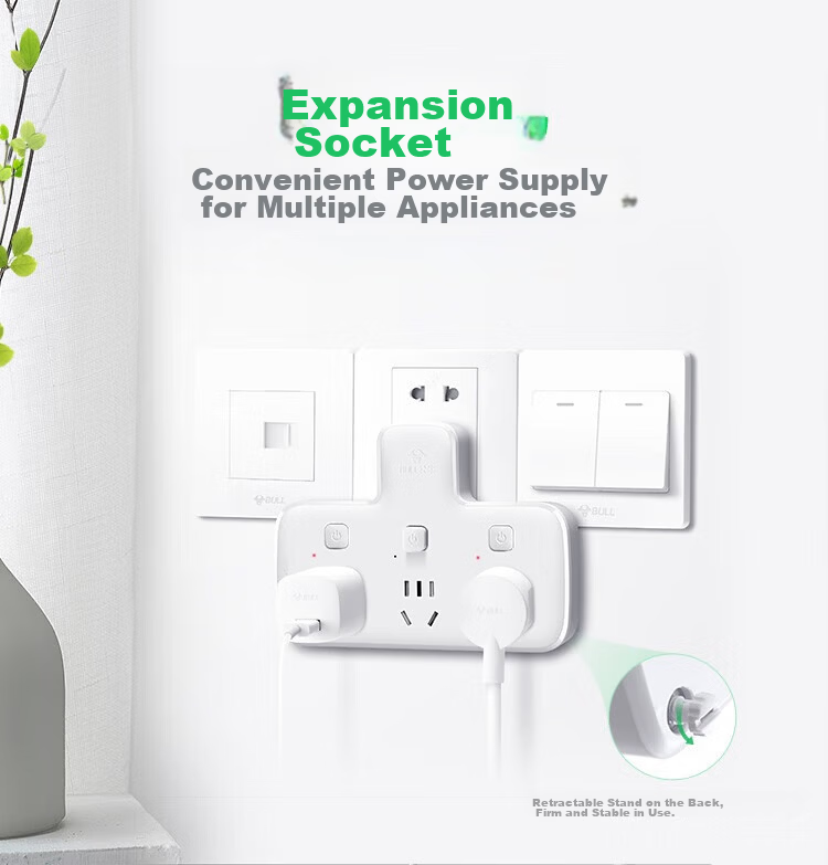 BULL Power Strip Extension Socket 1-to-3 Multi Outlet Adapter Converter Power Board for Bedroom and Kitchen, Three-Way Control Socket GN-96033 1