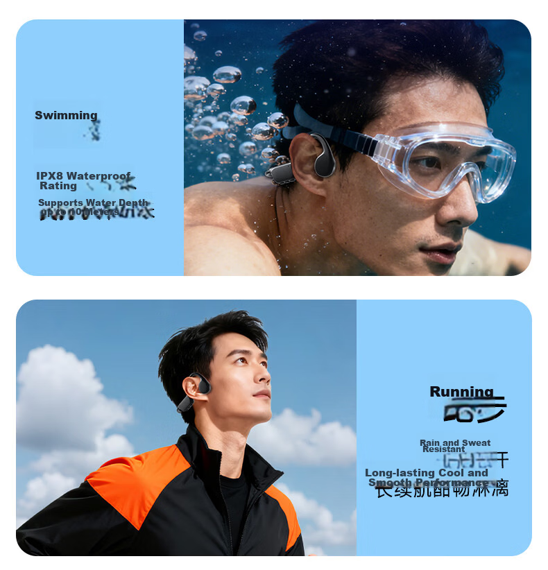 Yuanshi X7 Pro Bone Conduction Swimming Headphones, Non-In Open-Style Sports Bluetooth Earphones, IPX8 Waterproof, 16GB Memory MP3, Specially Designed for Running, Cycling, And Fitness 10