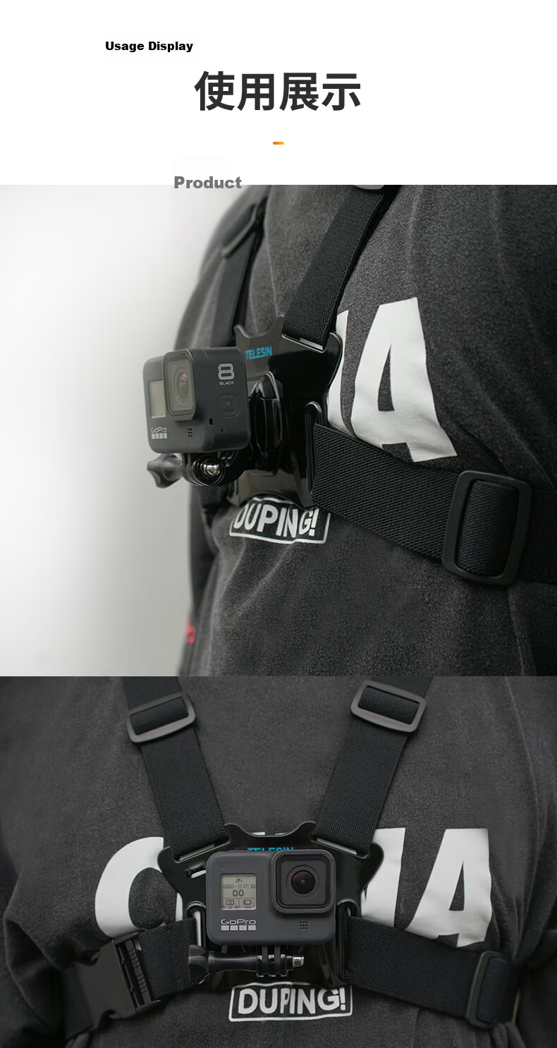 TELESIN Compatible Chest Strap for GoPro, DJI Action 4 5pro/6 Chest Mount, Sports Camera Chest Strap, Insta360 First-Person View Shooting Bracket, Nano Chest Strap 12