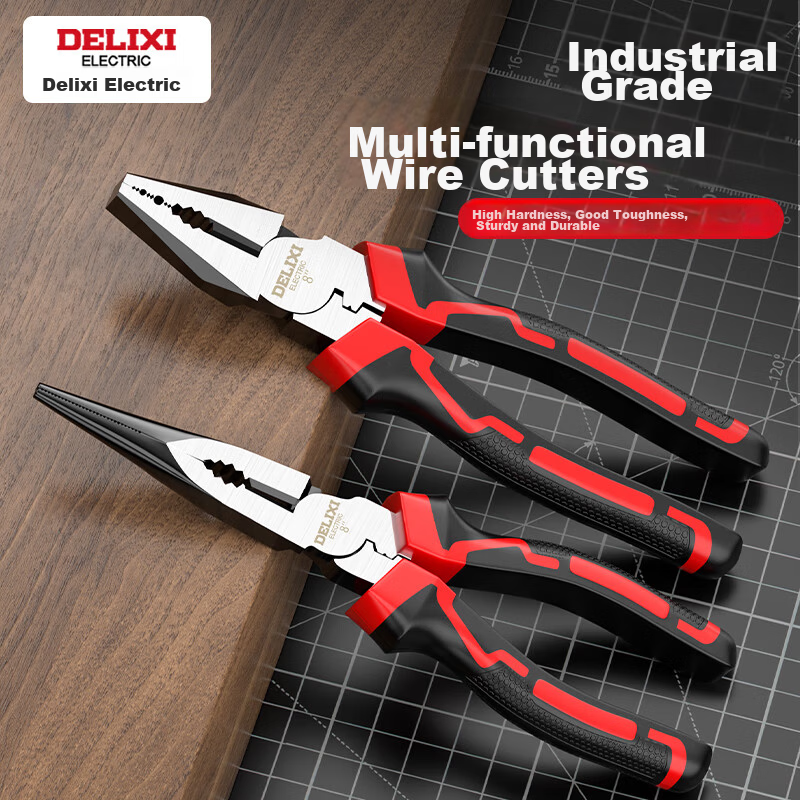 DELIXI ELECTRIC Multifunctional Steel Wire Pliers Set - 8 Inch Eccentric Effort-Saving Needle Nose and Tiger Pliers for Electricians, 2 Pieces