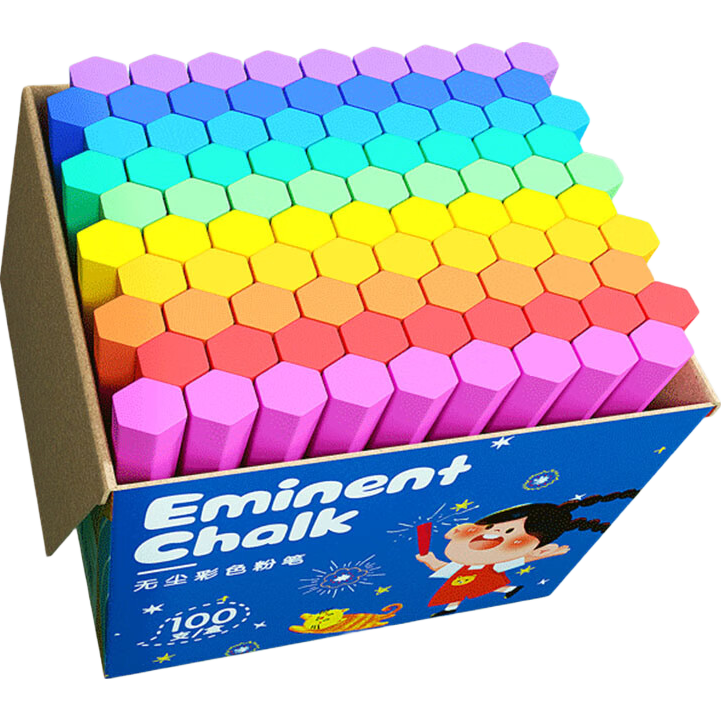 Jinzhi [Lowest Price Online] 100 Colored Dustless Chalk Sticks Hexagonal Rod Teacher Special Children's Home Blackboard Kindergarten Doodle Teaching Back-to-School Essential