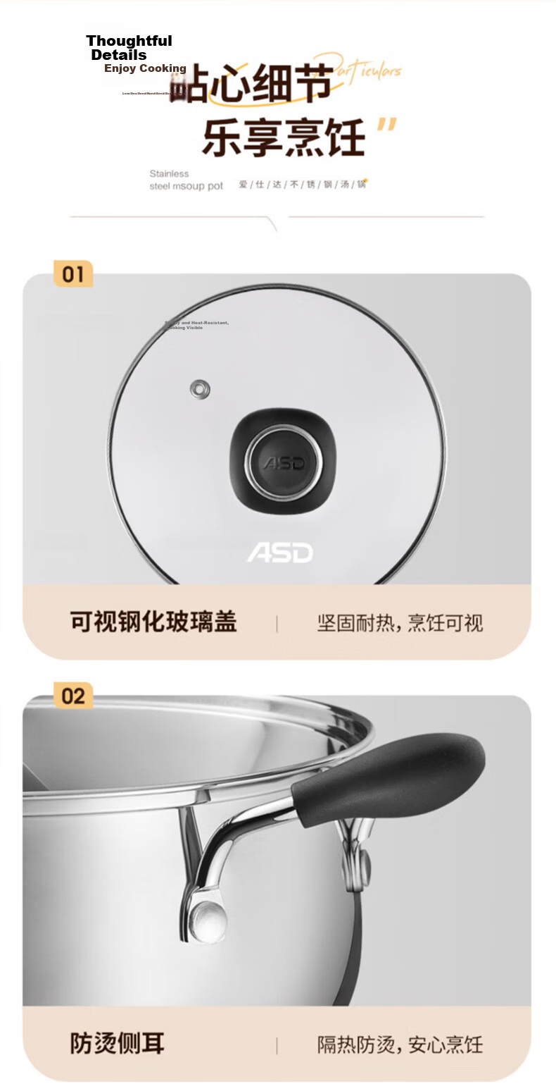 ASD Soup Pot, 304 Stainless Steel Small Steamer, with Steamer Insert Stew Pot, 24CM Gas And Induction Compatible Milk Pot B1-Z 12