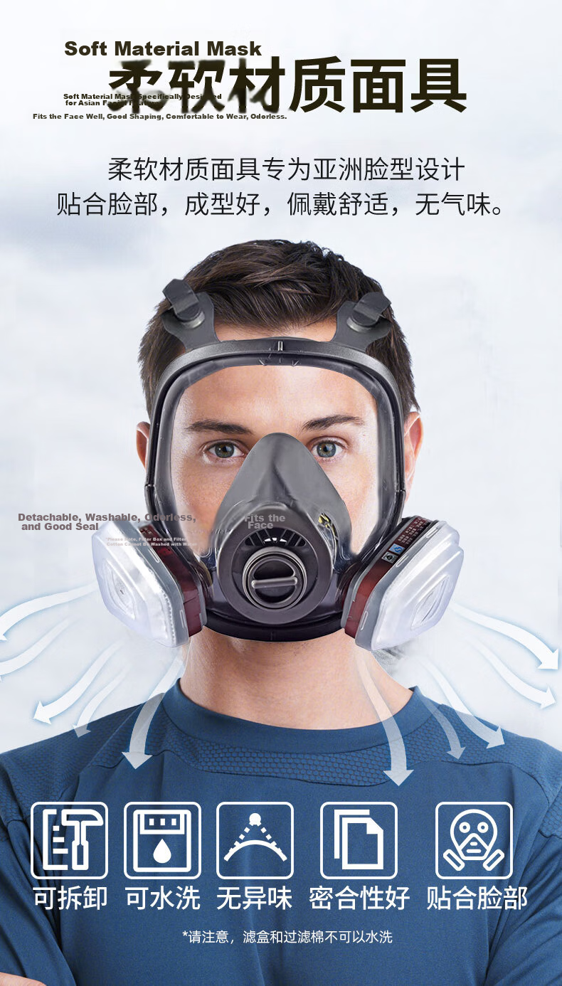 Leyoubai Easy Anti-Toxic Full Face Mask for Ammonia and Organic Derivative Gases, Dual-Purpose Dust and Toxic Mask for Fertilizer Plant Chemical Industry, Firefighter Respirator Mask 6