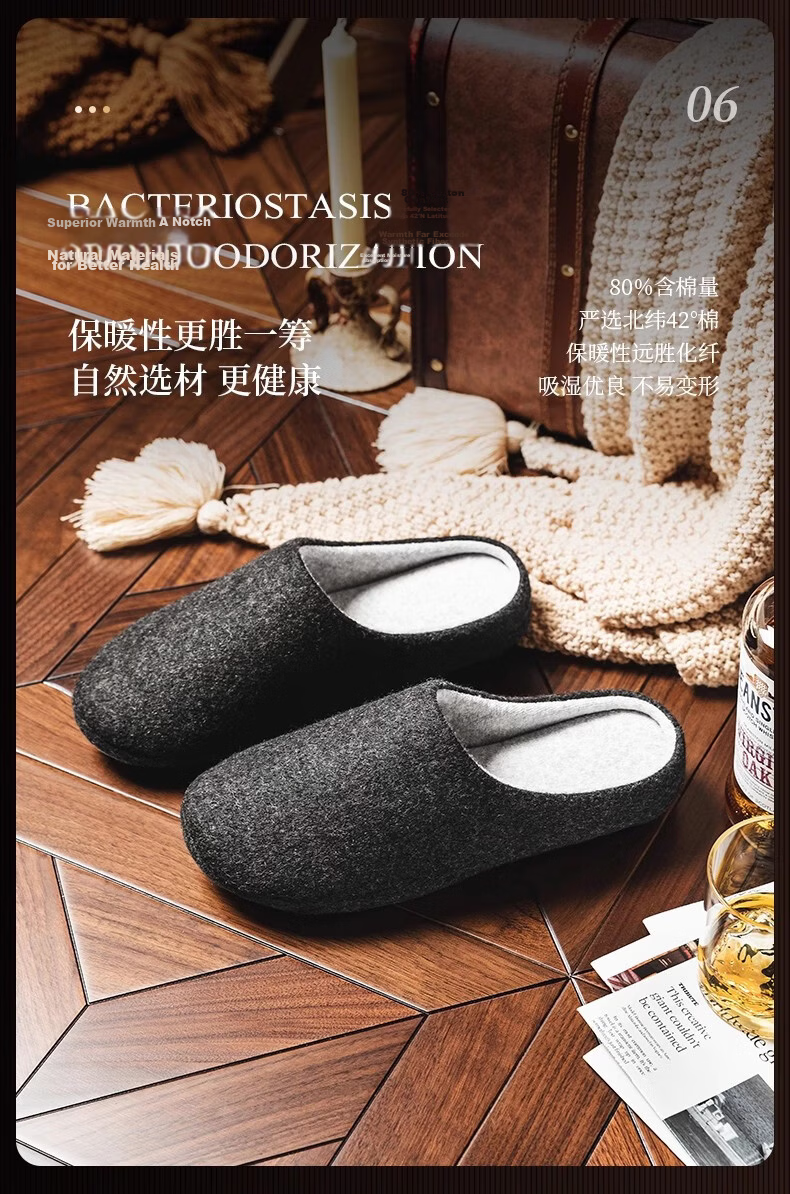 NEIBO Latex Cotton Slippers Men Winter Large Size Women's Indoor Home Shoes Non-slip Odor-resistant Rubber Soft Sole Wool Gray 38 12