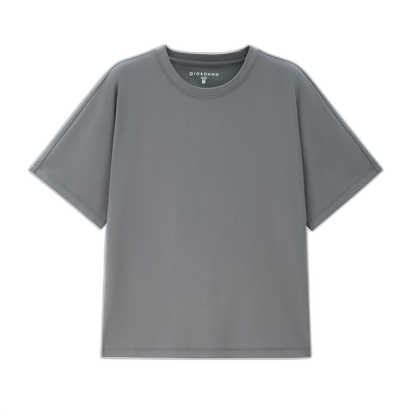 Giordano Women's Wrinkle-Resistant Shape-Retaining T-Shirt Easy-Care Draped Round Neck Wide Cuff Short Sleeve Top 13325237