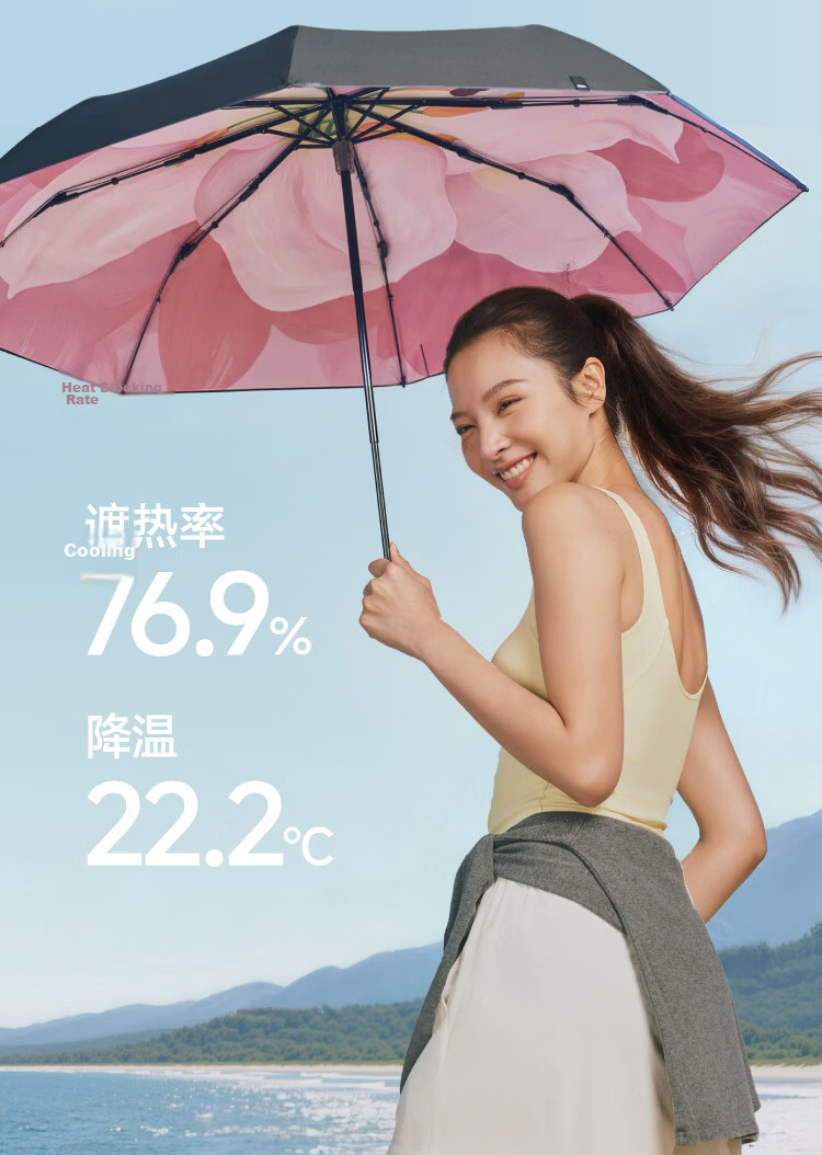Beneunder UV Protection Sun Umbrella Sunscreen Umbrella Three-Fold Double-Layer Black Coated Rain and Sun Umbrella BM011 Bluebell 11