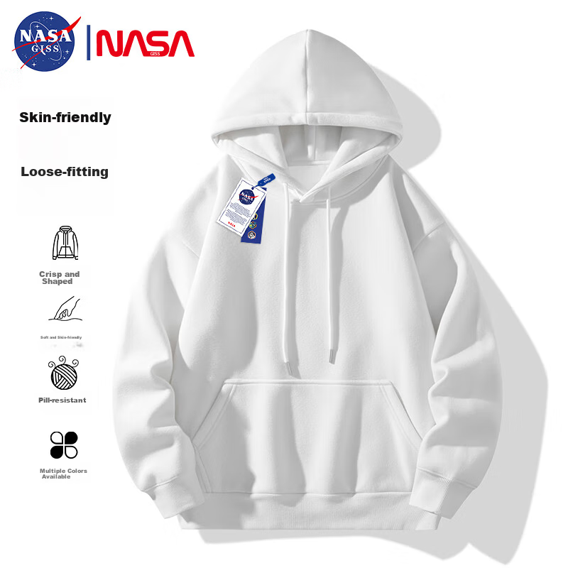 NASA GISS Men's Hoodie Loose Fit Solid Color Sports Sweatshirt Youth Long Sleeve Jacket Black M