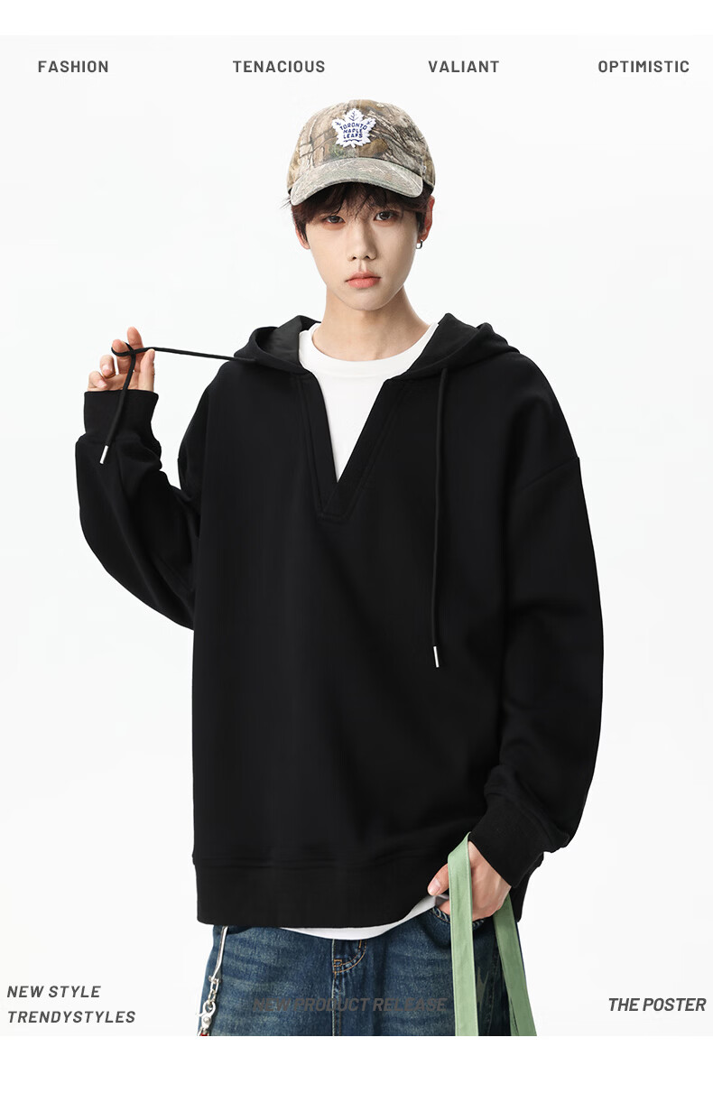 NASA GISS Men's Hoodie Loose Fit Solid Color Sports Sweatshirt Youth Long Sleeve Jacket Black M 45