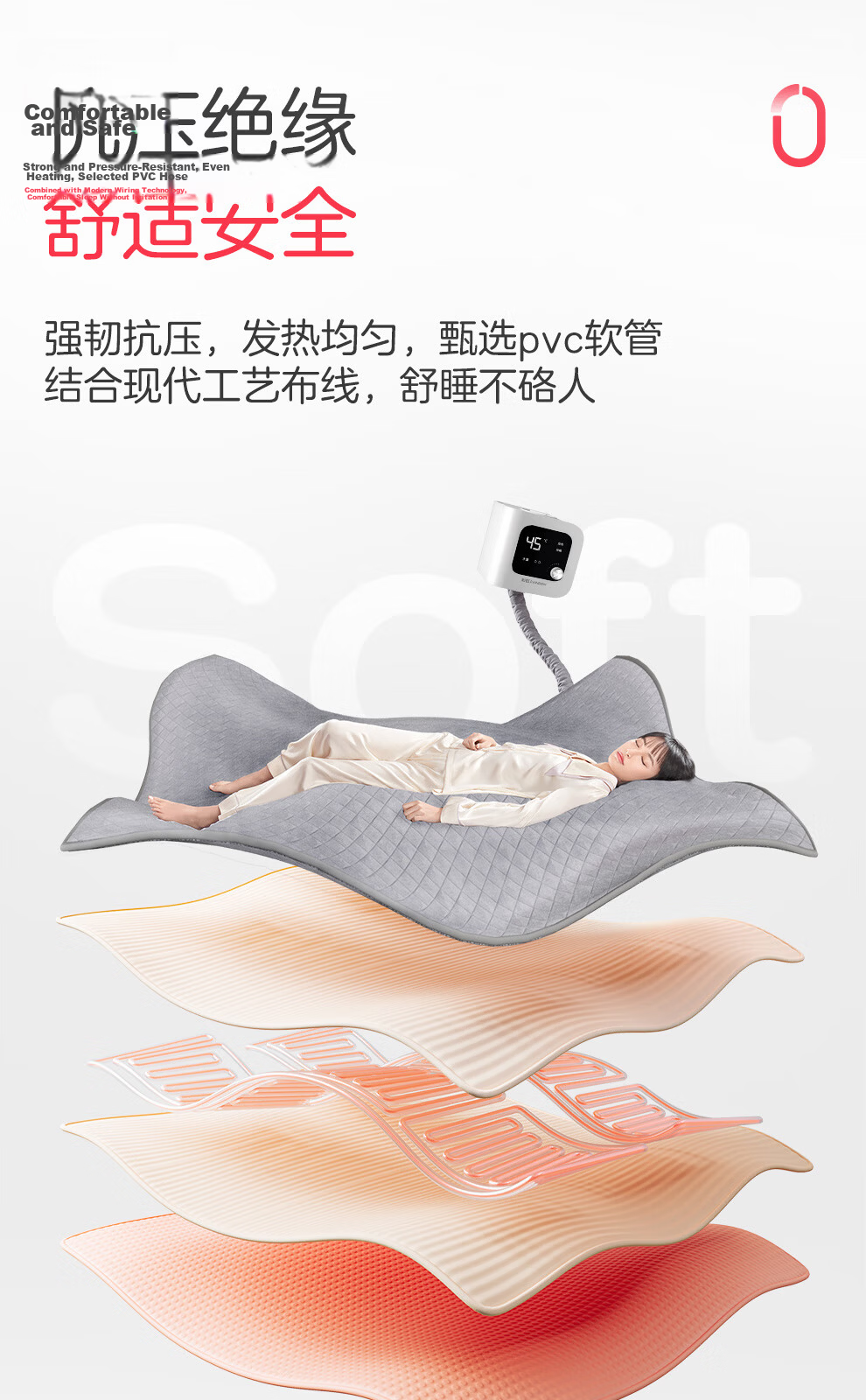 Rainbow High-Temperature Protection Double Precision Temperature Control Mite Removal Fleece Water Heating Blanket Electric Heating Blanket 2.0*1.8m 15