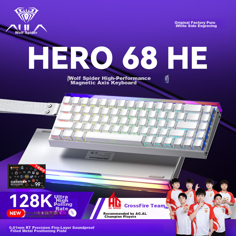 AULA HERO 68HE Magnetic Switch Keyboard RT Gaming Custom Mechanical Keyboard 68 Keys 8K Polling Rate Pink Side-Printed Poseidon Magnetic Switch