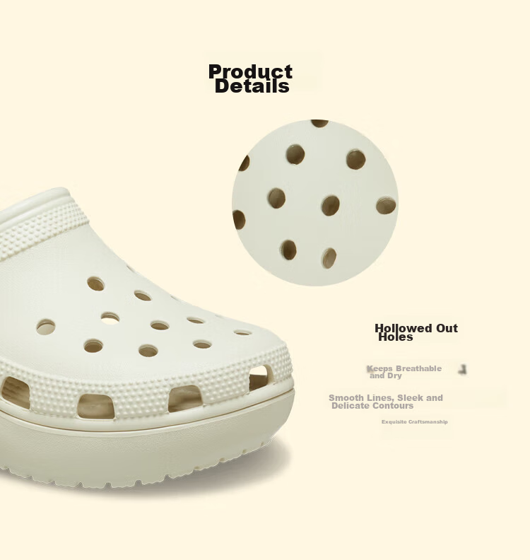 CROCS Women's Shoes, Thick-Soled Cloud Hole Shoes, Outdoor Casual Fashion Slip-On Beach Shoes, 206750-100, Size 37-38 5