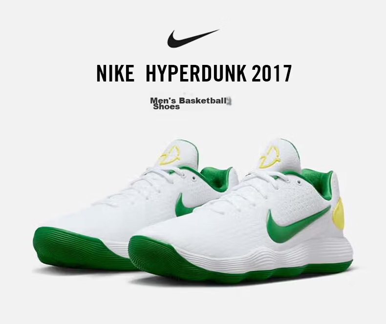 Nike Men's Basketball Shoes Hyperdunk 2017 Comfortable Durable Sports Shoes IO7604-131 White Green Size 42 1