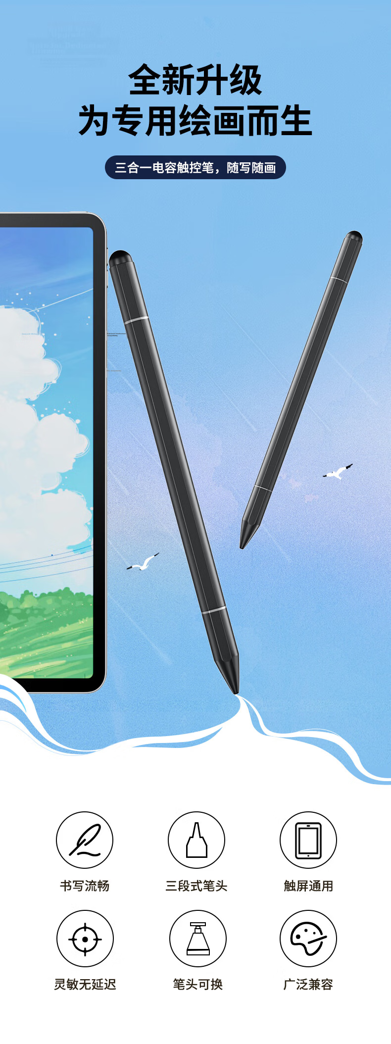 Liantuo iPad Capacitive Stylus Pen Universal Touchscreen Pen for Mobile Phones Round Disc Touch Pen Drawing Stylus for Tablets Compatible with Huawei Android Microsoft Surface 1