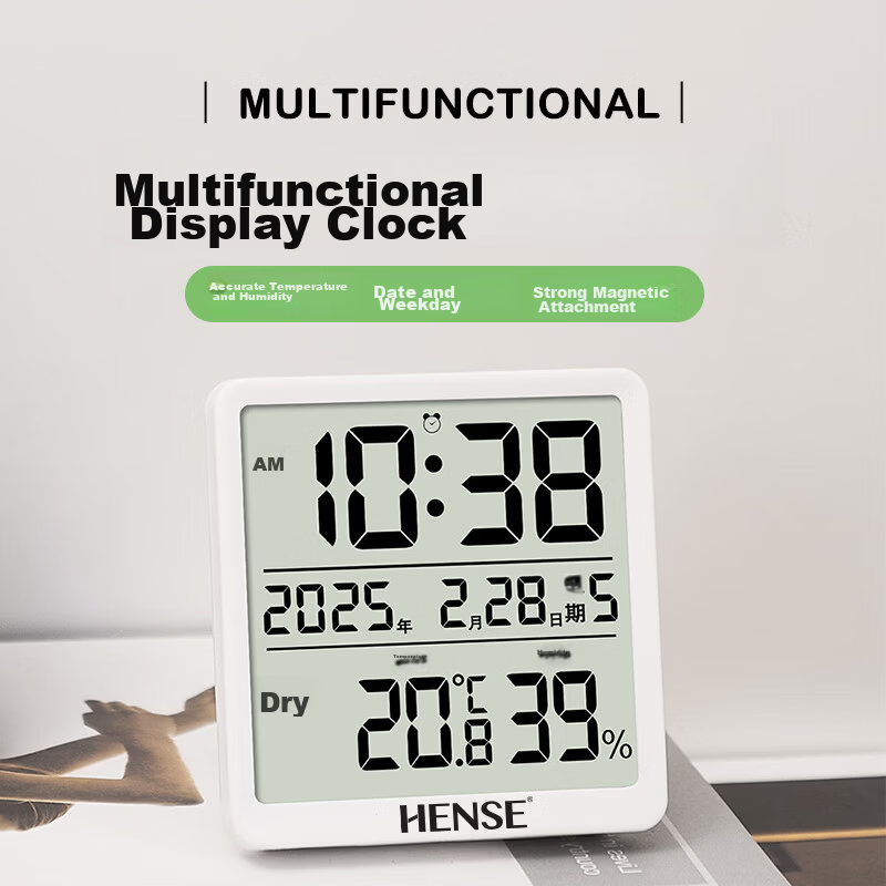 Hense Kitchen Magnetic Electronic Clock Refrigerator Thermometer Hygrometer Desktop Digital Clock Wall-Mountable HA3702 White Back-to-School Season