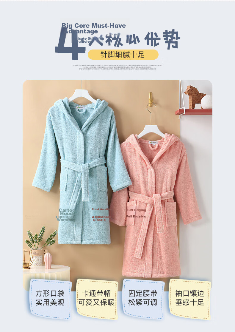 Xinya Pure Cotton Hooded Children's Bathrobe Cartoon Kids Pajamas Bathrobe Swimming Home Robe Boys XL 4