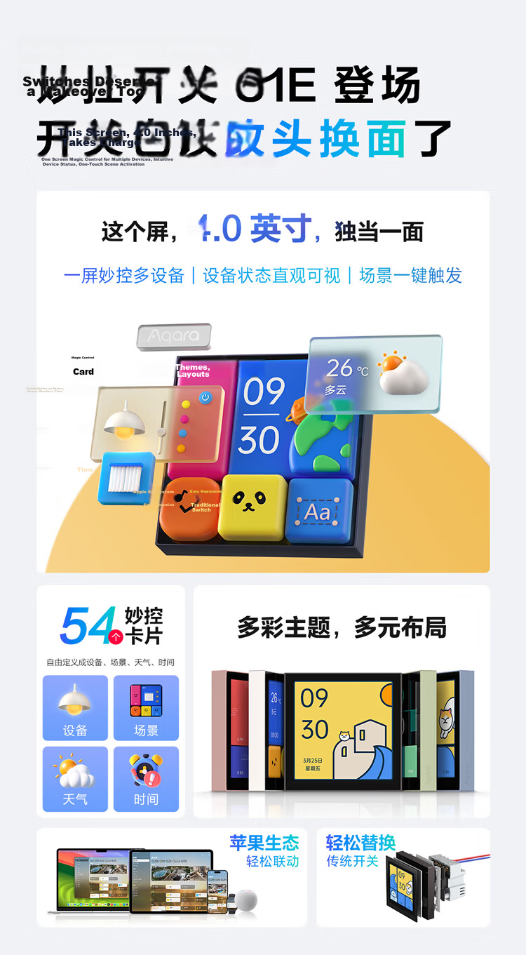 Aqara Smart Switch with Control Screen S1E, Integrated with Mijia APP/iOS HomeKit, Bright Moon White 2