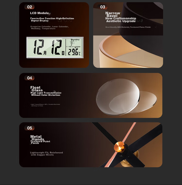 Compas Radio-Controlled Silent Wall Clock Automatic Time Setting Luxury Gold 35cm C6219AY 7