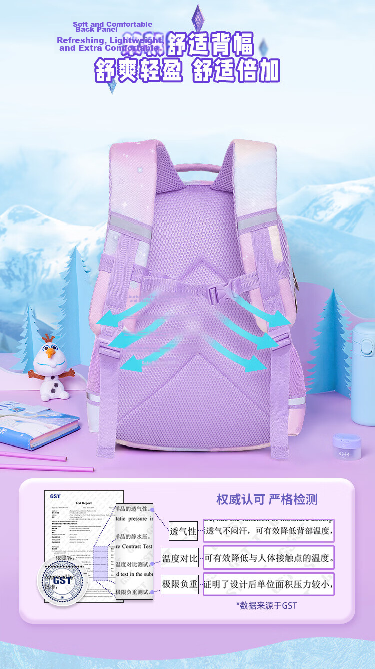 Disney Backpack for Elementary School Girls Grades 1-3, 3D Laminated High-Quality Antibacterial Breathable Shoulder Bag, Elsa Princess Blue 11