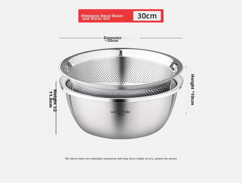 Newair Stainless Steel Vegetable Washing Basin with Drain Basket, Rice Sieve, Kitchen Fruit Basket, Household Drainage Basin Set 15