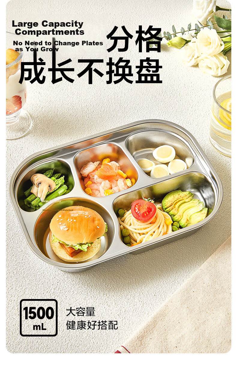 Lock&Lock Kids 316L Stainless Steel Divided Plate Toddler Food Tray Lunch Box 5