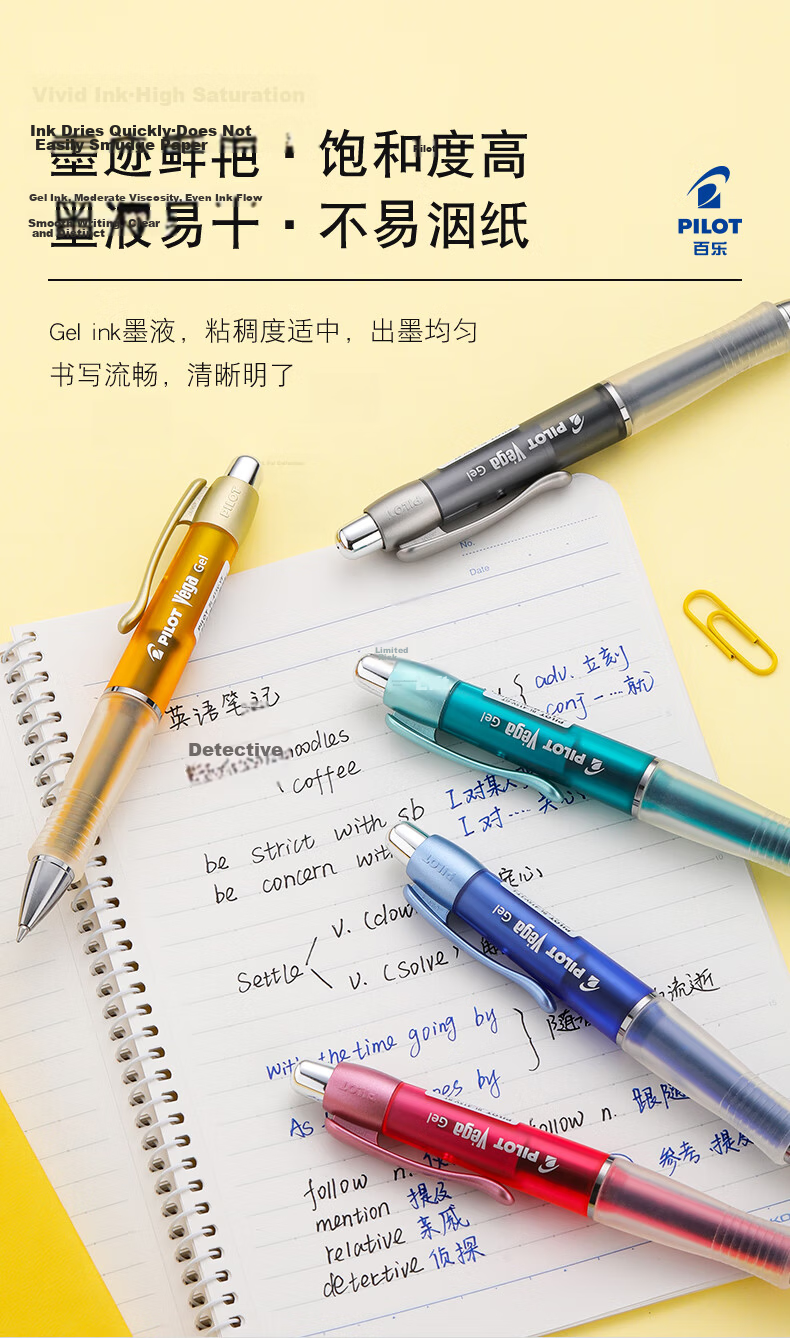PILOT 415V Retractable Gel Pen Signature Pen Smooth Quick-Dry 0.7mm Black Carbon Ink Bright Green Barrel 7