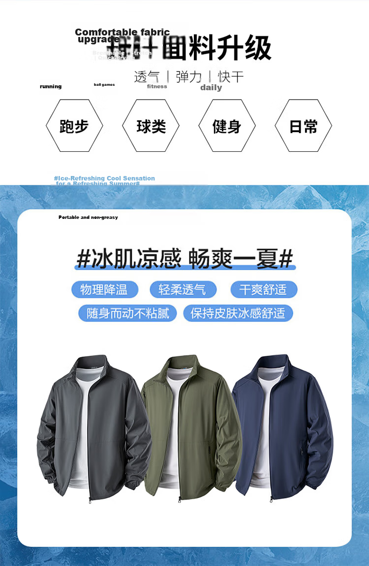 Hodo Men's Summer Lightweight Outdoor UV Protection Jacket Casual Sports Breathable Stand Collar Skin Jacket 2