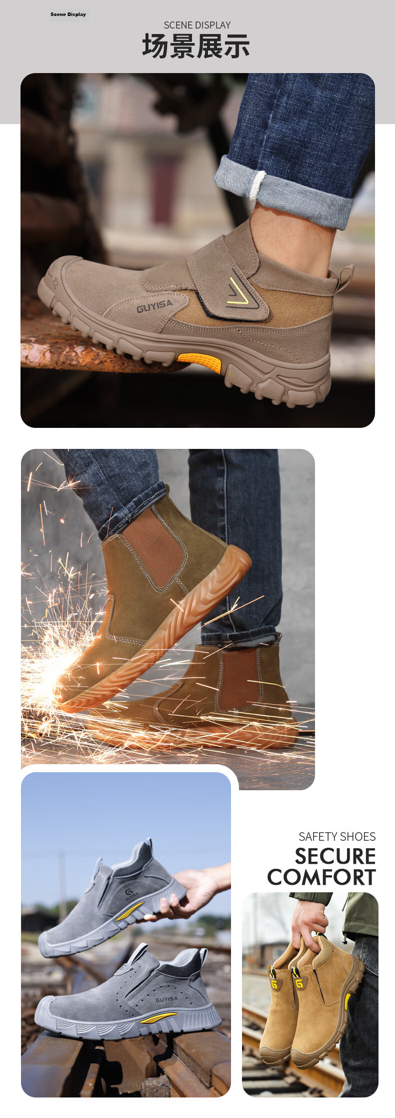 GUYISA Men's Breathable Welding Labor Protective Shoes Steel Toe Anti-Smash Anti-Puncture Heat-Resistant Lightweight Safety Work Shoes 3005 Size 46 13