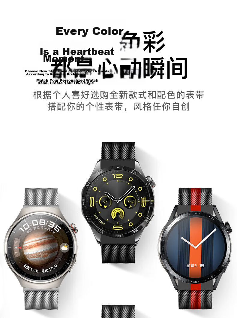 Watchbond Compatible with Huawei Watch GT7 Strap, Suitable for Watch6pro/GT6/5/4/3/Watch5/GT6Pro, Milanese Magnetic Metal Sports Style 46mm Strap 19