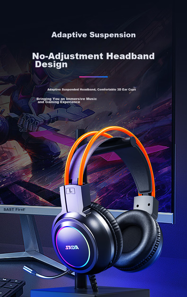 Saida Gaming Headset with Microphone, Over-Ear Design for E-Sports, Internet Cafes, Gaming, Sound Positioning, Music, Online Classes, Live Streaming, 3.5MM Wired Computer Headphones H-08 7