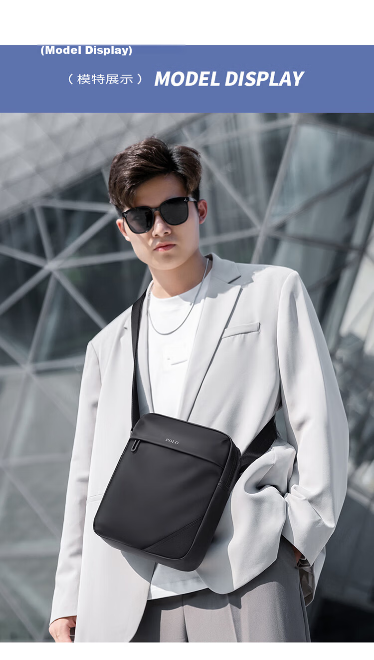 POLO Shoulder Bag for Men, Durable Crossbody Bag, Lightweight IPad Bag, Vertical Phone Bag, Sports Messenger Bag, Commuter Shoulder Bag 15
