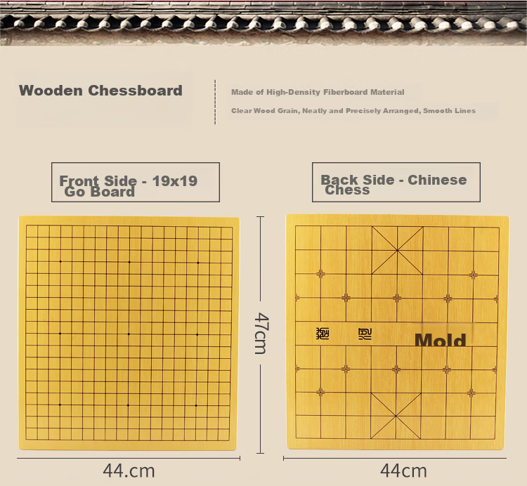 Zihu Go Chinese Chess Gomoku 3-in-1 Wooden Double-Sided Board Game Set for Kids Beginners Training 3