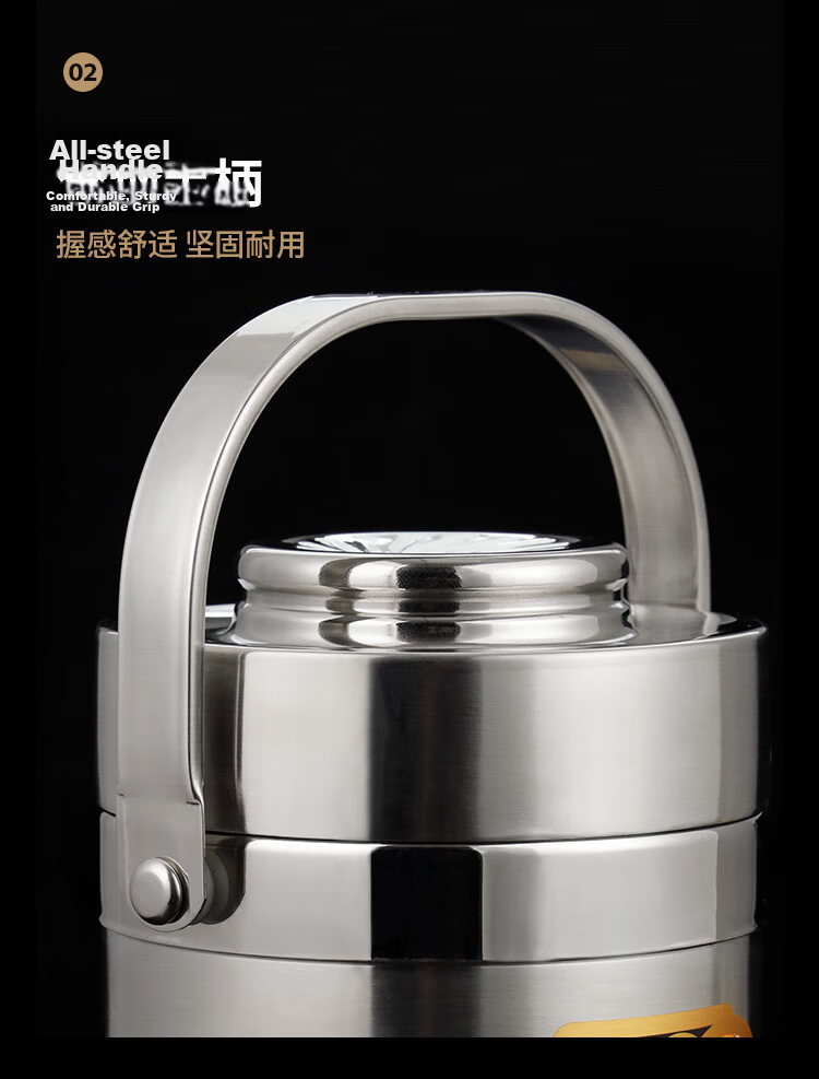 Golden Key 304 Stainless Steel Insulated Classic 2L Vacuum Three-Compartment Lunch Box Thermal Food Container GK-JBD2000T 9