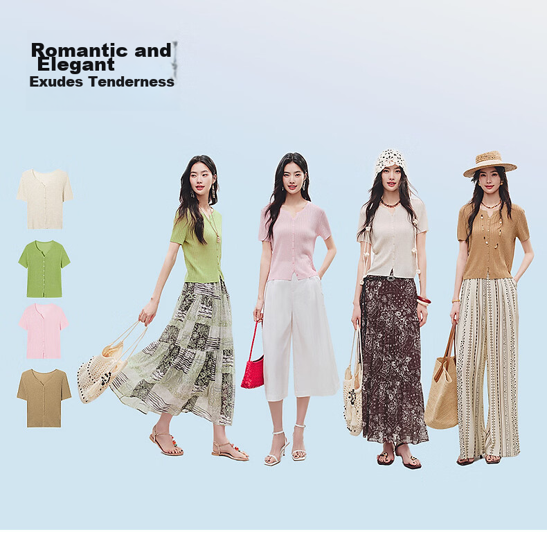 Yixiang Liying Solid Color Short Sleeve Linen Knitwear Women's New Soft Skin-Friendly Shoulder Fitting Top Milk Almond Beige L 20