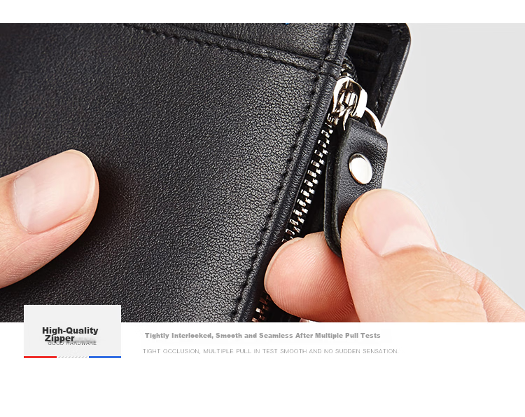 BOSTANTEN Men's Genuine Leather Business Short Wallet Multi-functional Money Clip Vertical Casual Contrast Color Zipper Student Card Holder Men 17