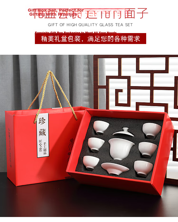 CLITON Kung Fu Tea Set Minimalist Office Home White Porcelain Teapot Tea Cups Tea Tray Fairness Cup 9-Piece Set 3