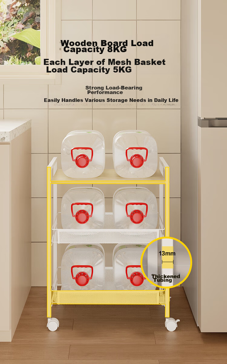JD Original Kitchen Storage Rack, Grid Floor-Standing Storage Shelf, Home Snack And Miscellaneous Item Organizer, Widened And Enlarged, Three-Tier White 7