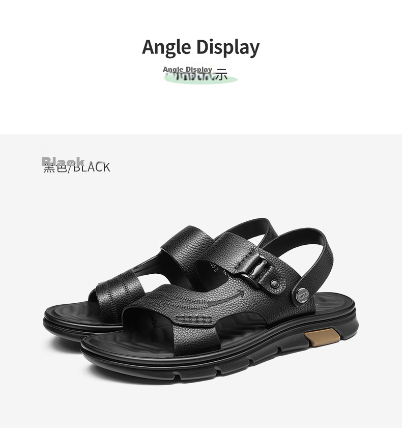 RED DRAGONFLY Men's Sandals, Lightweight Slippers, Summer Cowhide Beach Shoes, Open-Toe Breathable Two-Way Wear WTT22118J Black Size 43 17