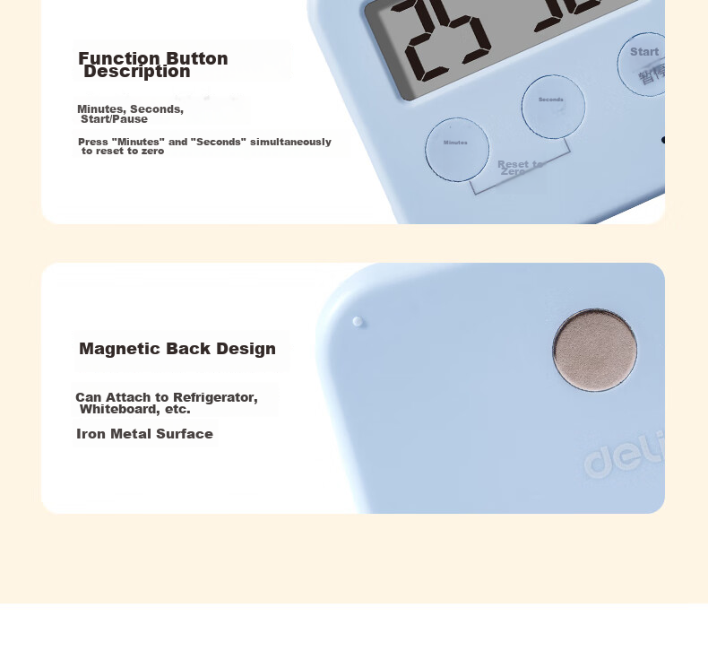 Deli Visual Timer, Student Self-Discipline Time Management Tool, Kitchen Timer, Baking Timer, Children's Birthday Gift, White LE258 14