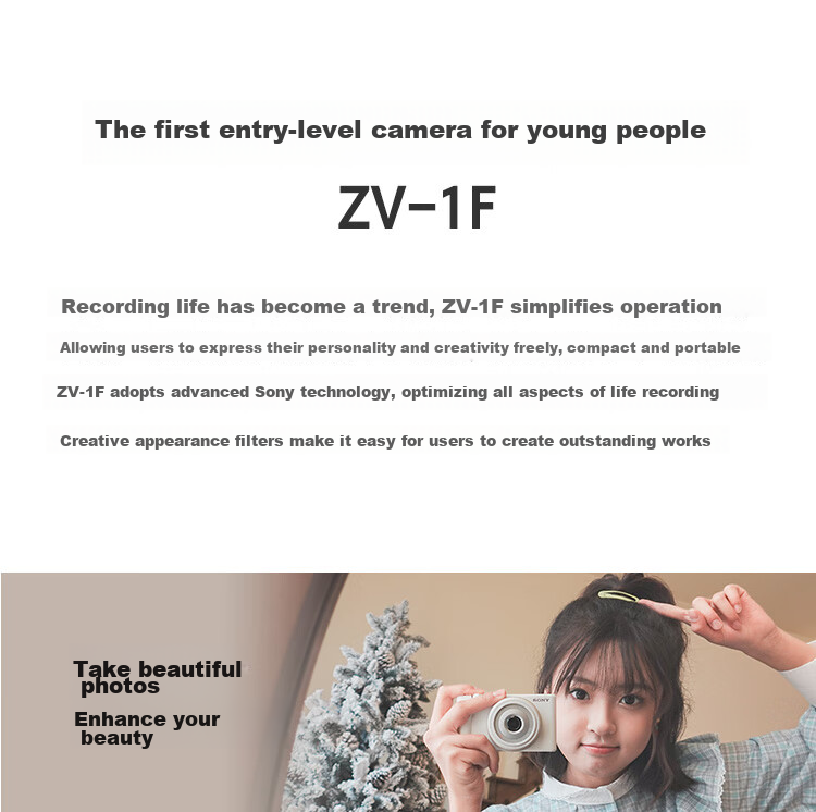 Sony ZV-1F Pocket Camera Creative Filters Beauty Mode Large Aperture Entry-Level Ultra Wide Angle Vlog Black 2