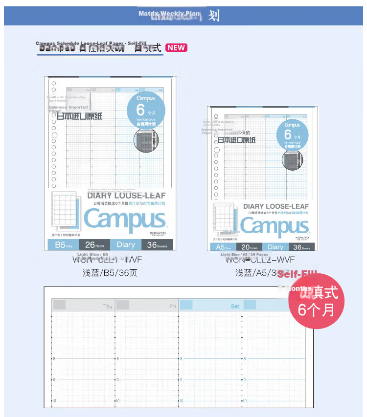 KOKUYO A5 Loose-Leaf Paper, Campus Refill Notebook, Loose-Leaf Paper Inner Pages, To-Do List Stepped Pages, 50 Sheets Per Book, WCN-CLK3 2