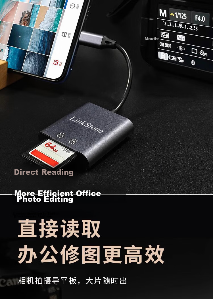 LinkStone Type-C Apple 16 Card Reader, USB-C Multifunctional SD/TF Two-In OTG Card Reader, IPone15 Dash Cam, DSLR Surveillance, Mobile Phone Camera Memory Card 11